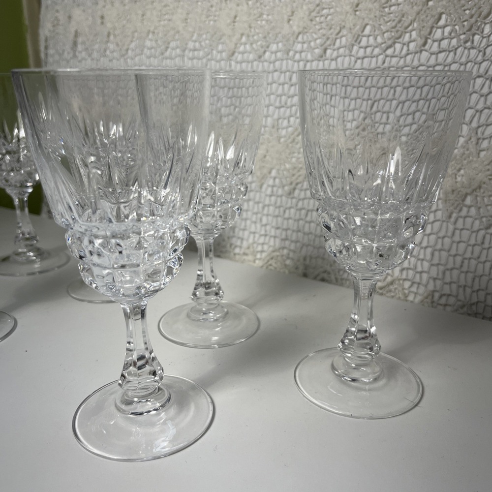 6 Vintage Cristal d' Arques "Pompadour" Wine Glasses, French Bistro Stemware 6" - Picture 3 of 8